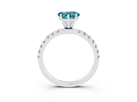 White gold Heart Cut Blue Topaz Solitaire Ring with Pavé Accents and Four-Prong Setting_3