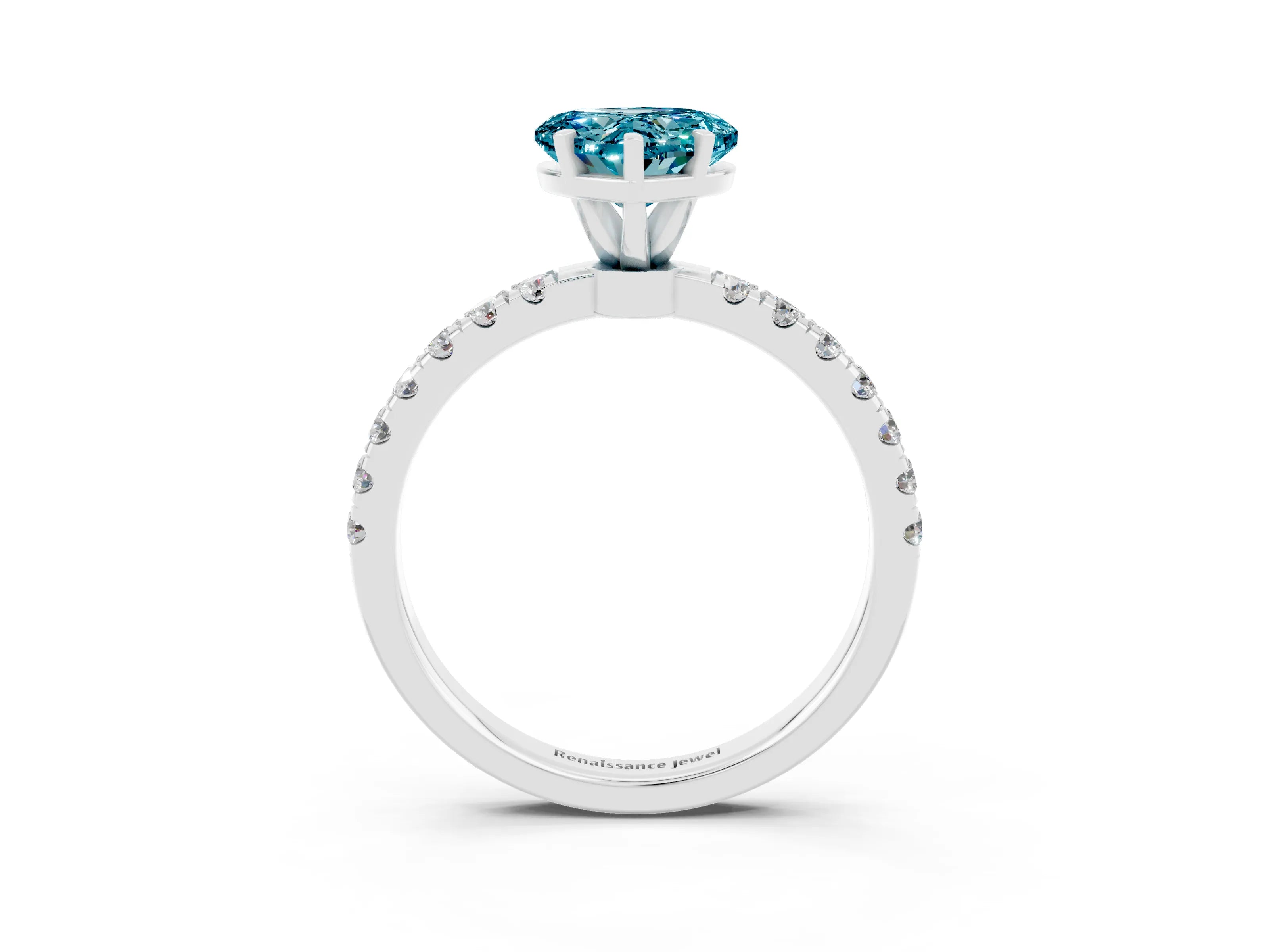 White gold Heart Cut Blue Topaz Solitaire Ring with Pavé Accents and Four-Prong Setting_3
