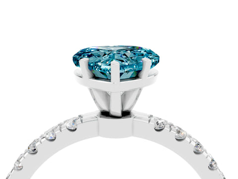 White gold Heart Cut Blue Topaz Solitaire Ring with Pavé Accents and Four-Prong Setting_4