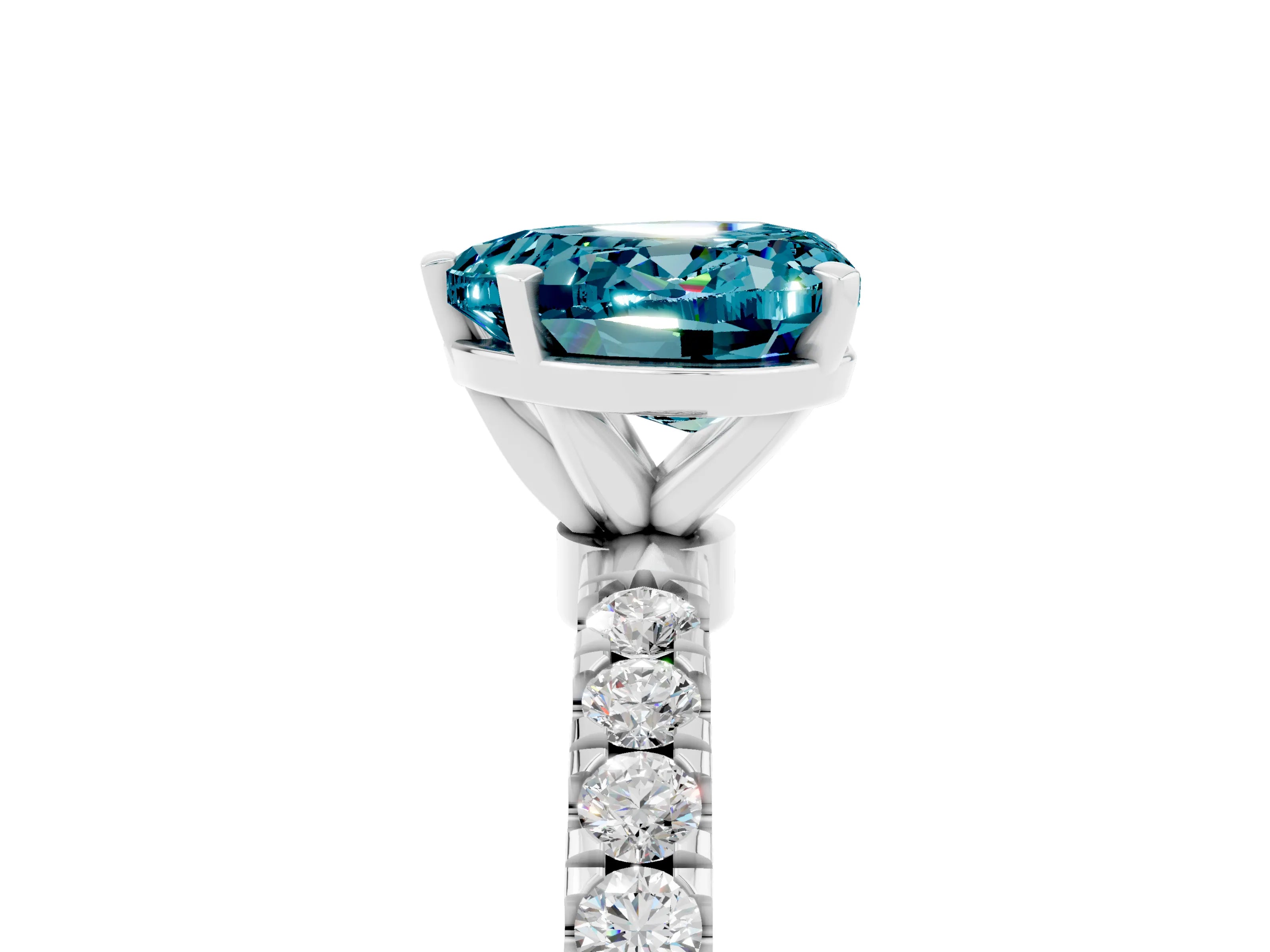 White gold Heart Cut Blue Topaz Solitaire Ring with Pavé Accents and Four-Prong Setting_5