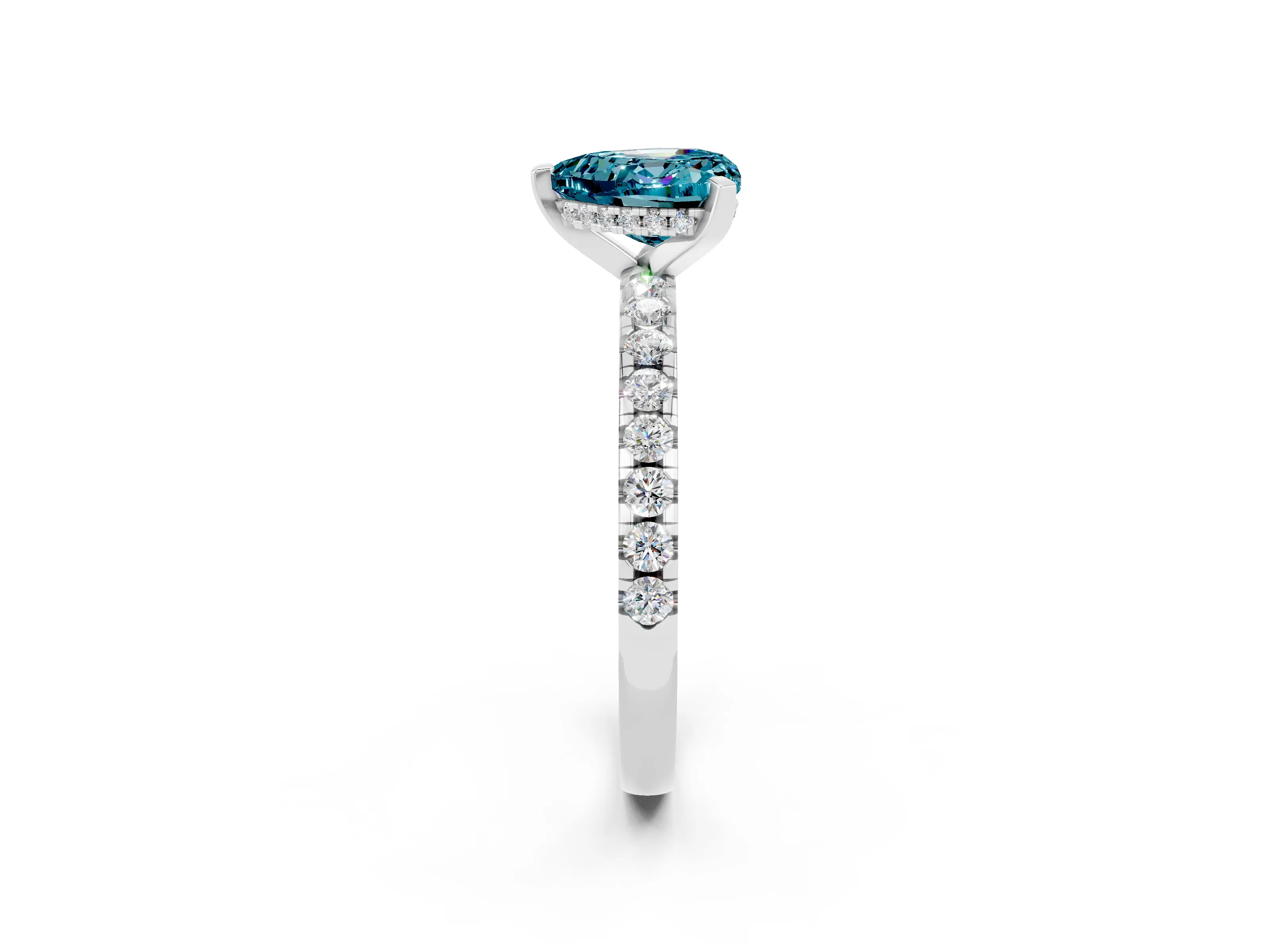 White gold Heart Cut Blue Topaz Solitaire Ring with Pavé Band and Four-Prong Setting_38