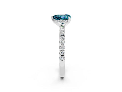 White gold Heart Cut Blue Topaz Solitaire Ring with Pavé Band and Four-Prong Setting_38