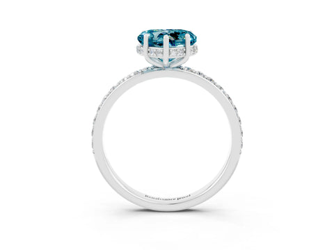 White gold Heart Cut Blue Topaz Solitaire Ring with Pavé Band and Hidden Halo_50