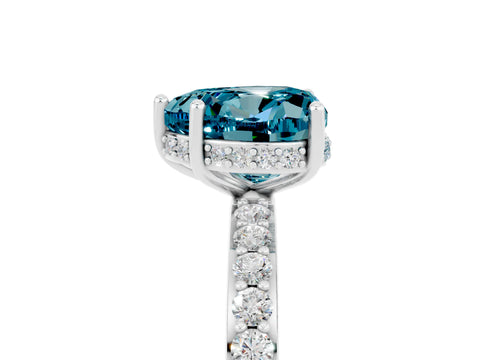 White gold Heart Cut Blue Topaz Solitaire Ring with Pavé Band and Hidden Halo_59