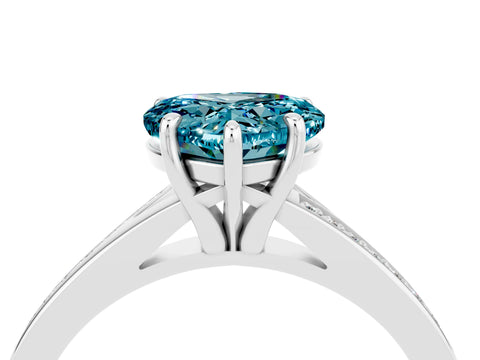 White gold Heart Cut Blue Topaz Solitaire Ring with Pavé Band and Prong Setting_16