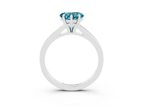 White gold Heart Cut Blue Topaz Solitaire Ring with Pavé Band and Prong Setting_3