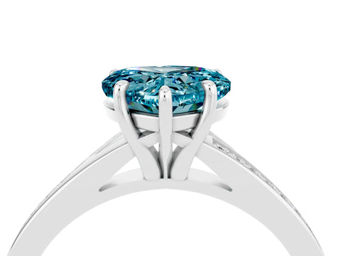 White gold Heart Cut Blue Topaz Solitaire Ring with Pavé Band and Prong Setting_4