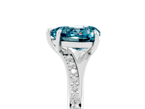 White gold Heart Cut Blue Topaz Solitaire Ring with Pavé Band and Prong Setting_5