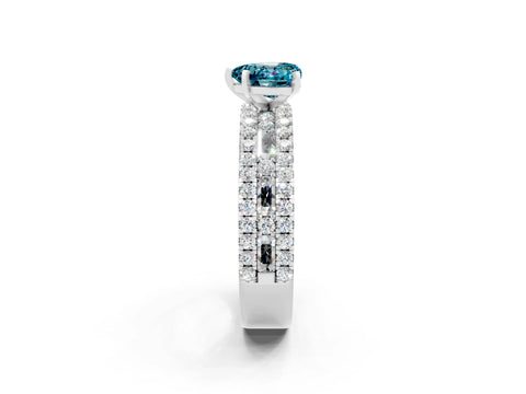White gold Heart Cut Blue Topaz Solitaire Ring with Pavé and Channel Set Band_2