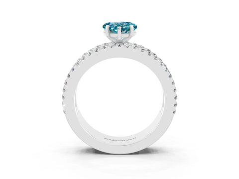 White gold Heart Cut Blue Topaz Solitaire Ring with Pavé and Channel Set Band_3