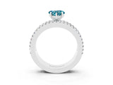 White gold Heart Cut Blue Topaz Solitaire Ring with Pavé and Channel Set Band_3