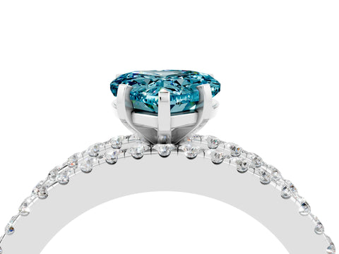 White gold Heart Cut Blue Topaz Solitaire Ring with Pavé and Channel Set Band_4