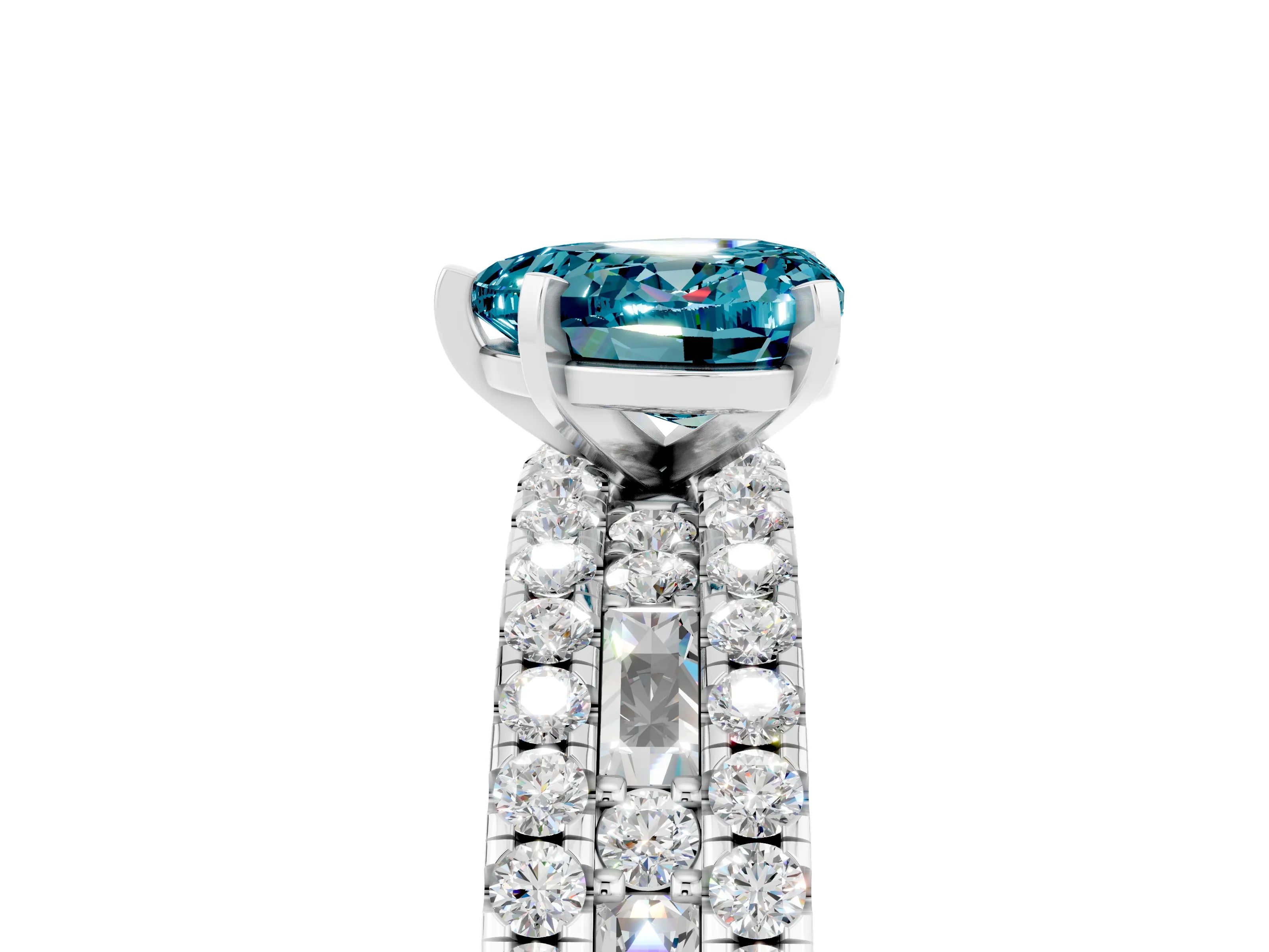 White gold Heart Cut Blue Topaz Solitaire Ring with Pavé and Channel Set Band_5