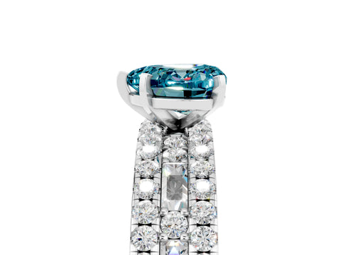 White gold Heart Cut Blue Topaz Solitaire Ring with Pavé and Channel Set Band_5