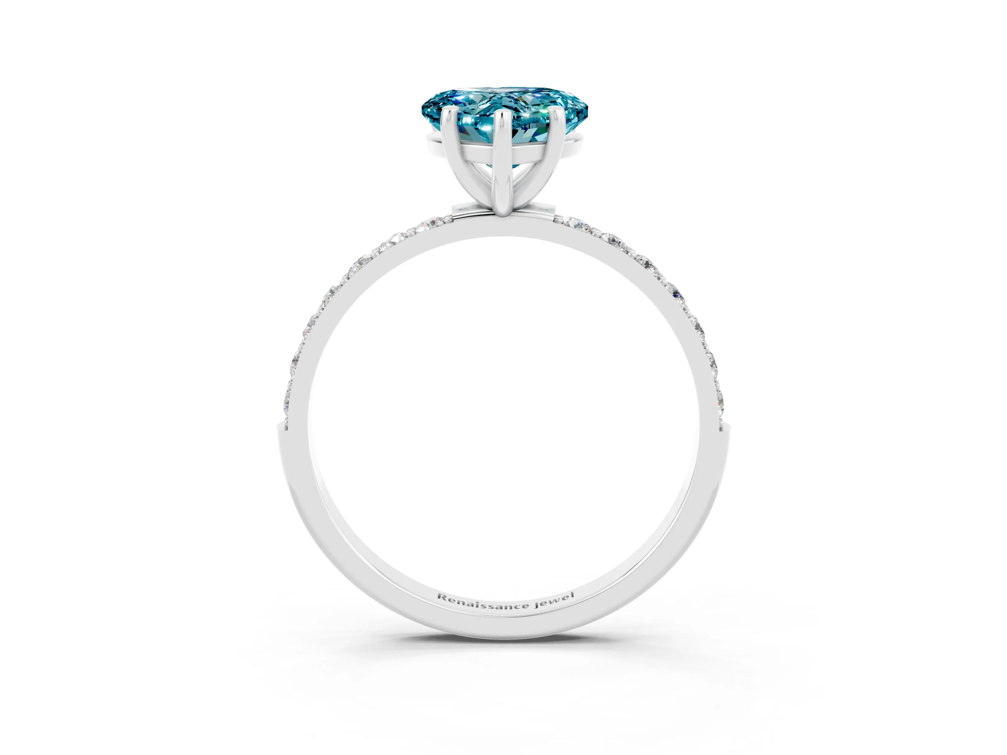 White gold Heart Cut Blue Topaz Solitaire Ring with Pave Band and Four Prong Setting_39