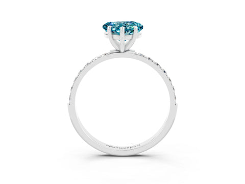 White gold Heart Cut Blue Topaz Solitaire Ring with Pave Band and Four Prong Setting_39