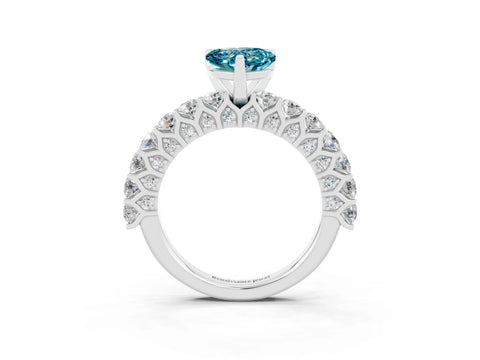 White gold Heart Cut Blue Topaz Solitaire Ring with Shared Prong Pavé Band and Four-Prong Setting_15