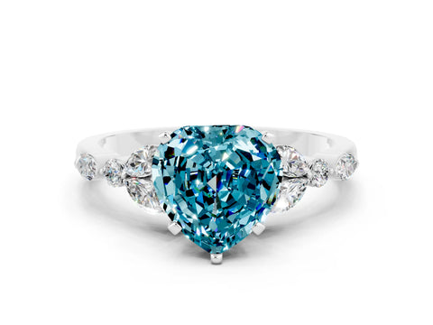 White gold Heart Cut Blue Topaz Solitaire Ring with Side Stones and Four-Prong Setting_34