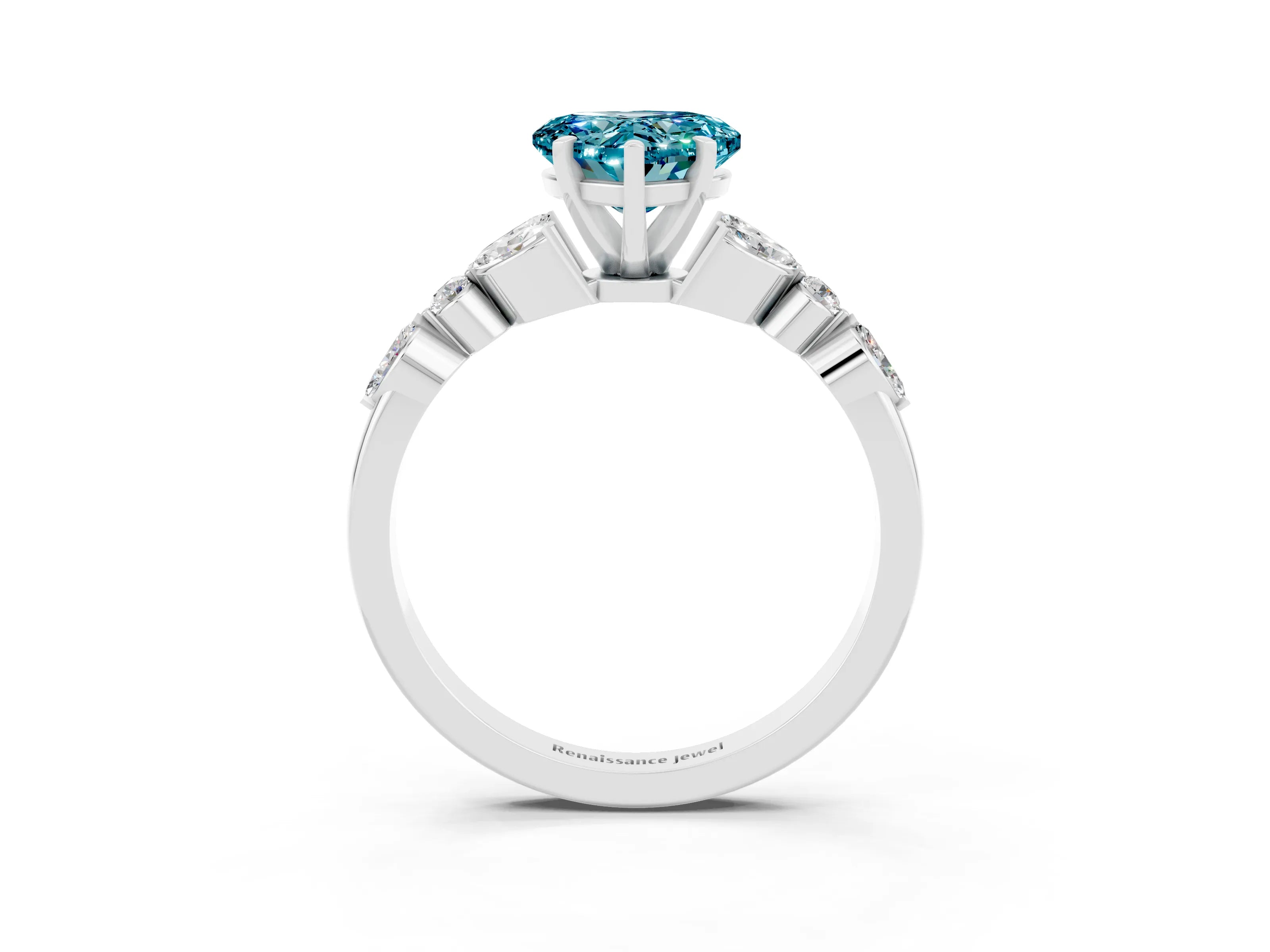 White gold Heart Cut Blue Topaz Solitaire Ring with Side Stones and Four-Prong Setting_37