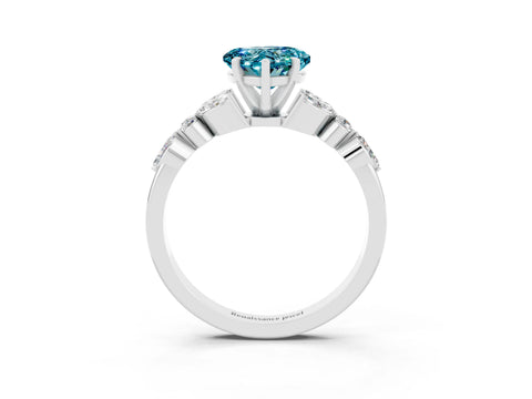 White gold Heart Cut Blue Topaz Solitaire Ring with Side Stones and Four-Prong Setting_37