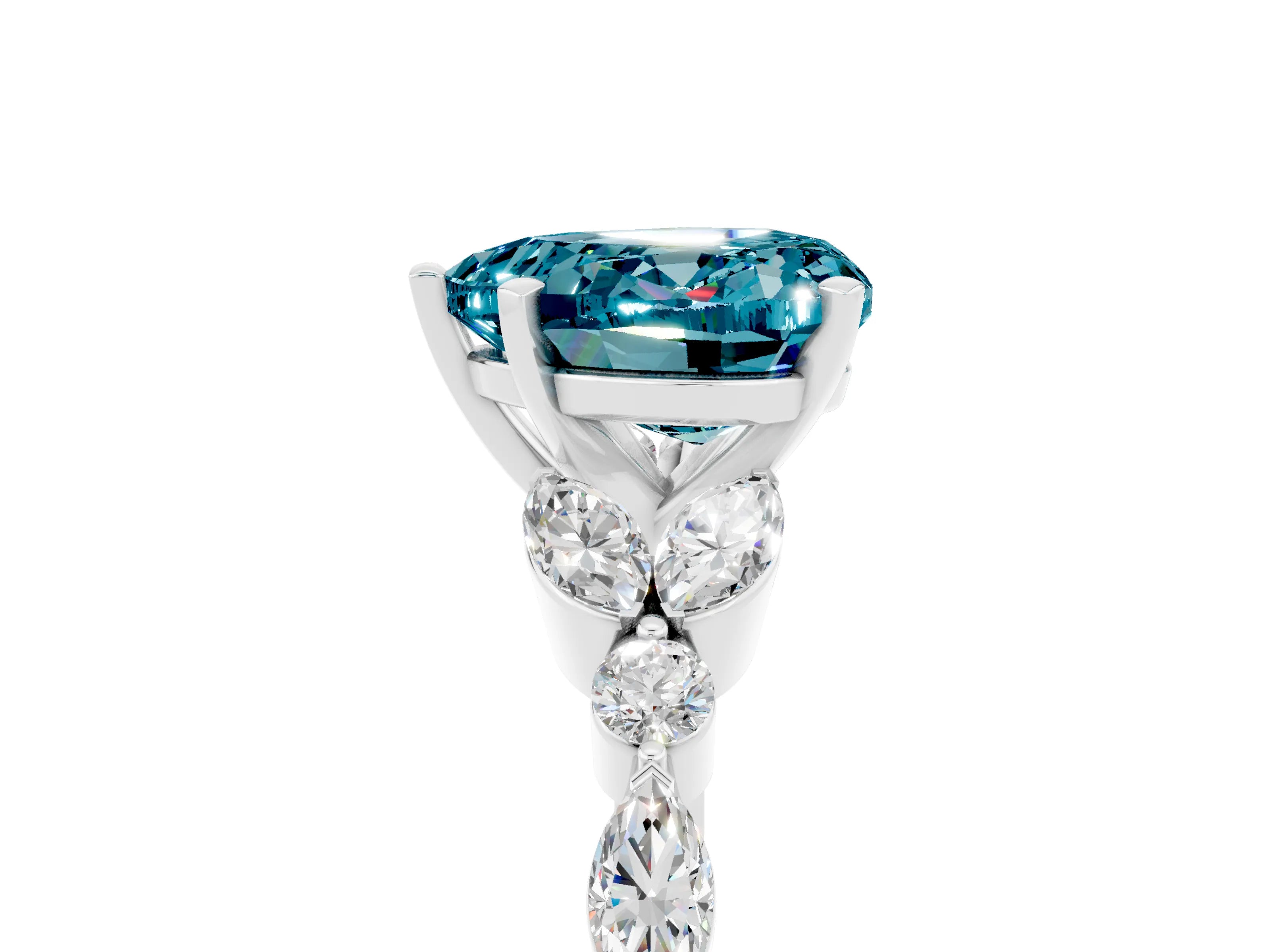 White gold Heart Cut Blue Topaz Solitaire Ring with Side Stones and Four-Prong Setting_39