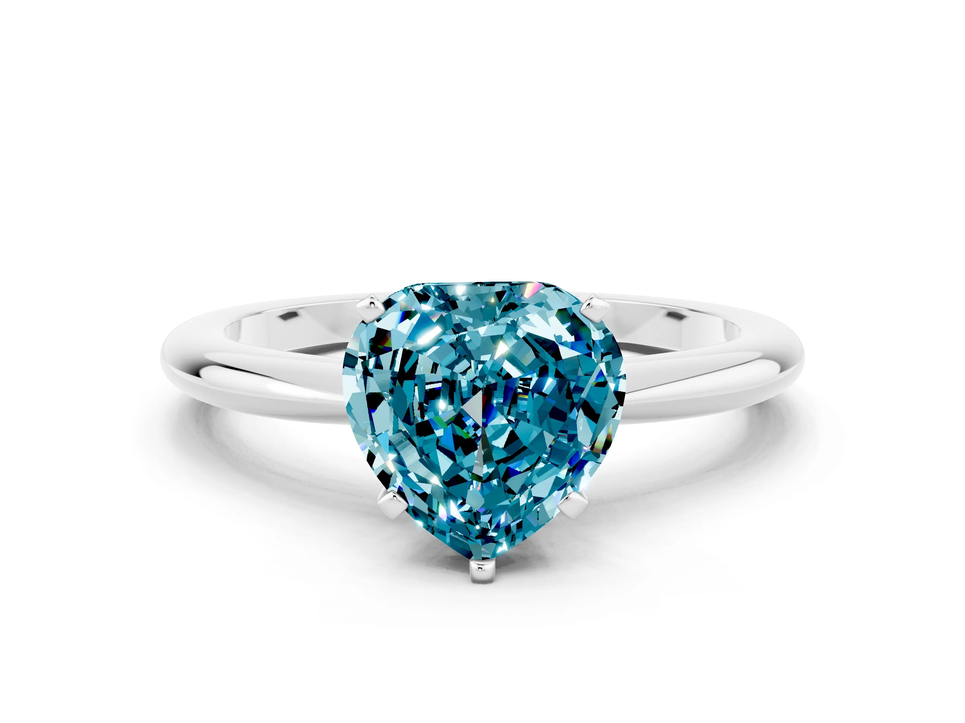 White gold Heart Cut Blue Topaz Solitaire Ring with Six-Prong Setting and Classic Band