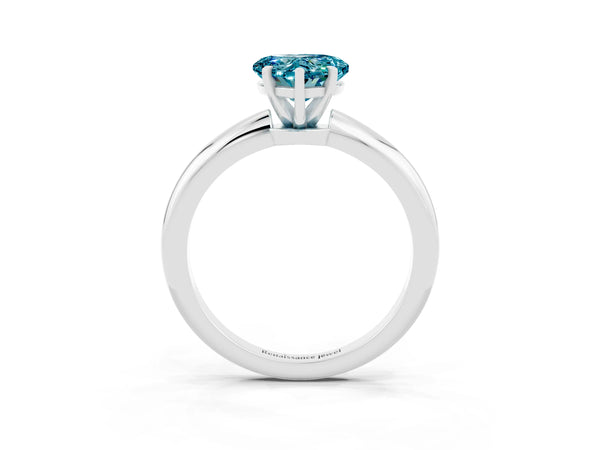 Silver Heart Cut Blue Topaz Solitaire Ring with Six-Prong Setting and Classic Band