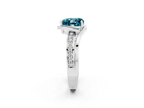White gold Heart Cut Blue Topaz Solitaire Ring with Split Shank and Prong Setting_2