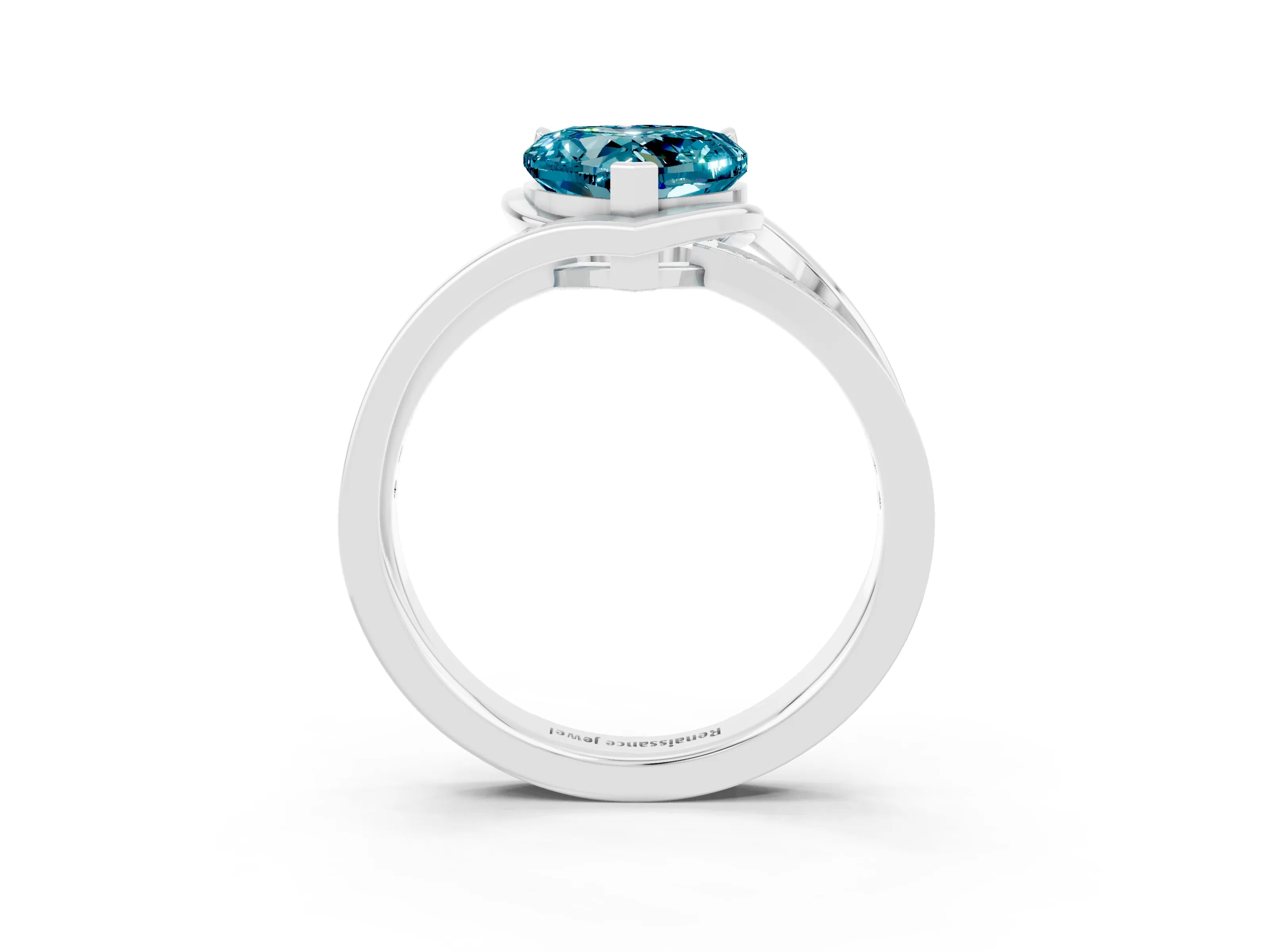 White gold Heart Cut Blue Topaz Solitaire Ring with Split Shank and Prong Setting_3