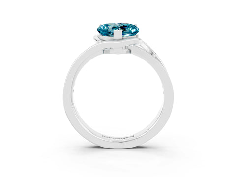 White gold Heart Cut Blue Topaz Solitaire Ring with Split Shank and Prong Setting_3