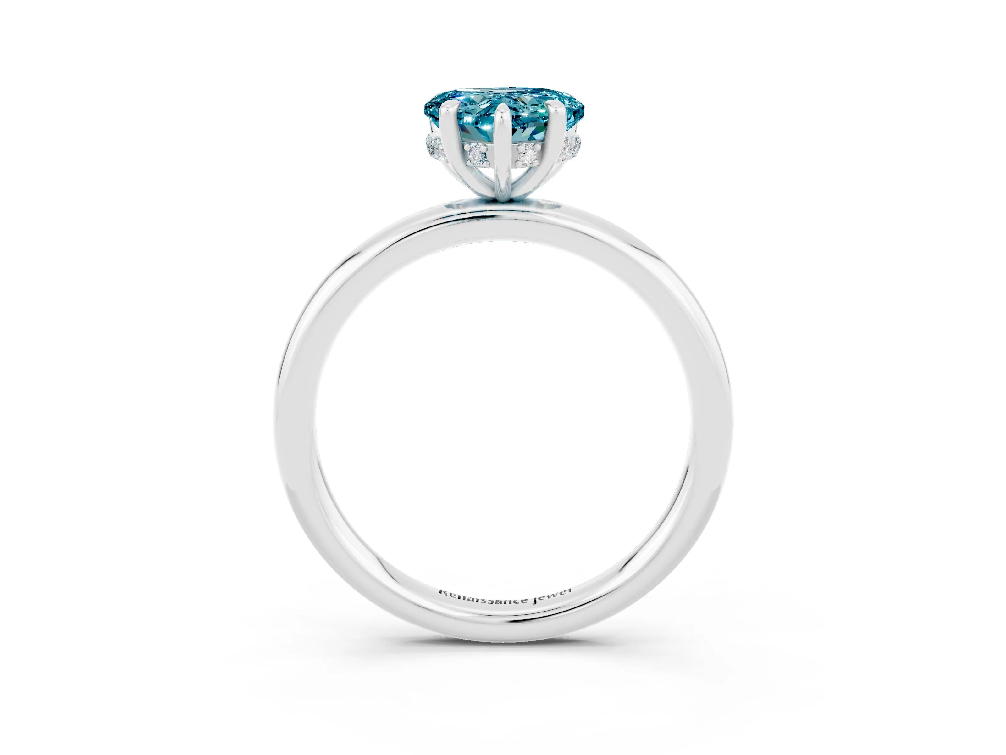 White gold Heart Cut Blue Topaz Solitaire Ring with Thin Band and Four-Prong Setting_3