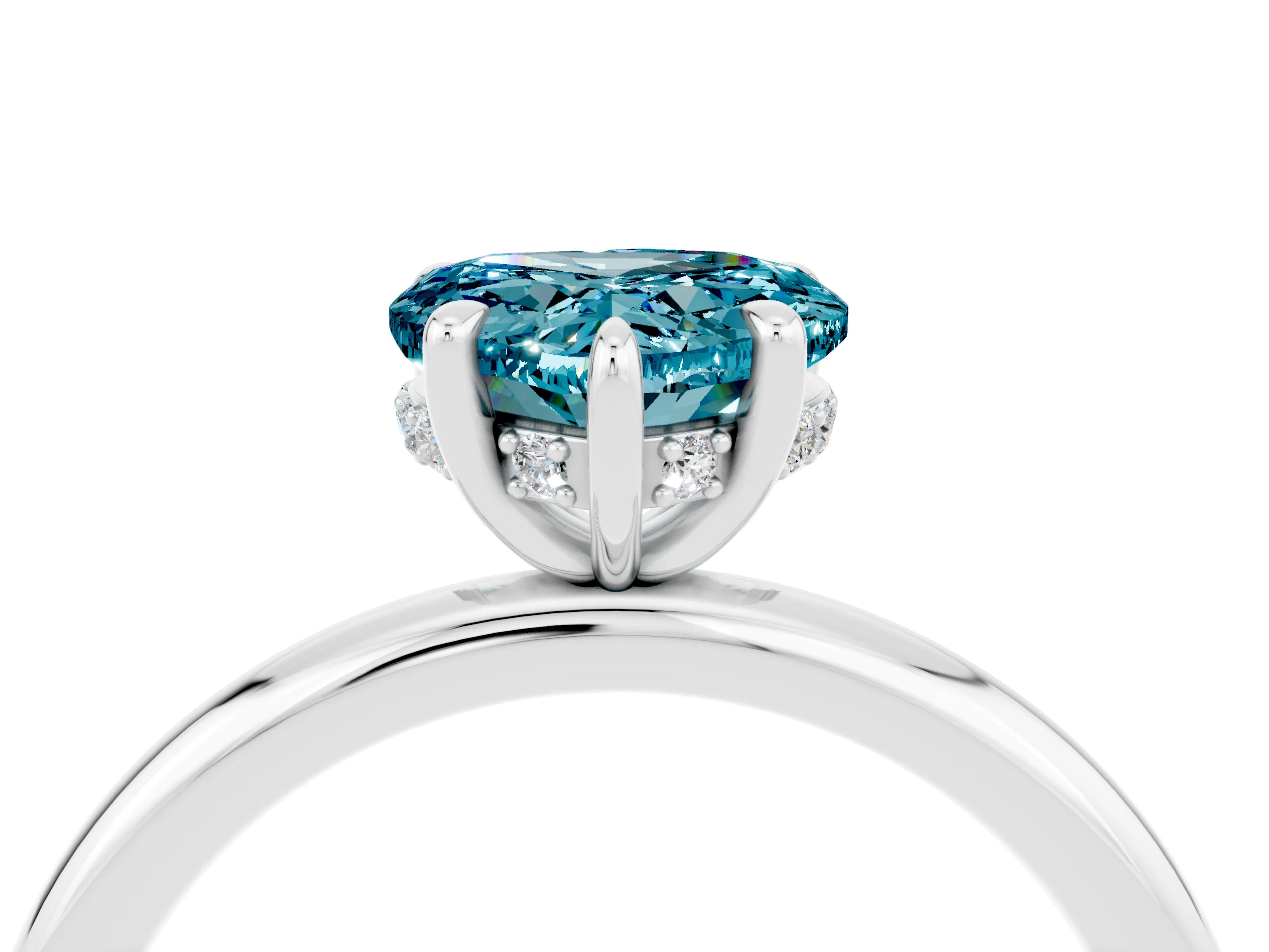 White gold Heart Cut Blue Topaz Solitaire Ring with Thin Band and Four-Prong Setting_4