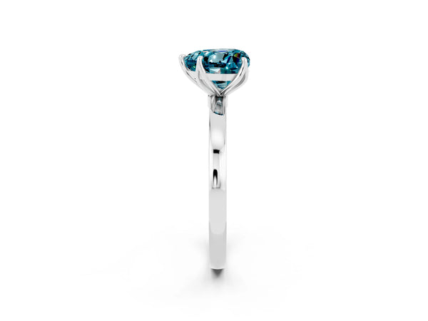 White gold Heart Cut Blue Topaz Solitaire Ring with Thin Band and Prong Setting
