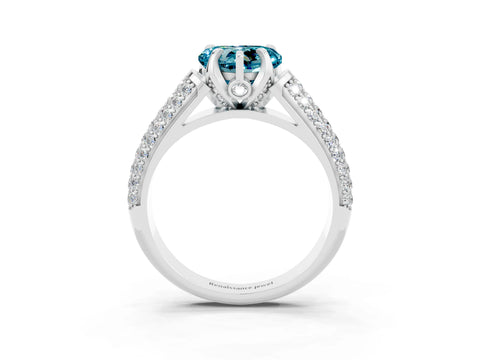 White gold Heart Cut Blue Topaz Solitaire Ring with Three-Row Pavé Band and Four-Prong Setting_15