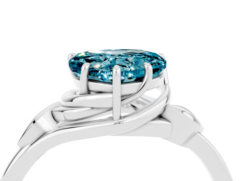 White gold Heart Cut Blue Topaz Solitaire Ring with Twist Band and Four-Prong Setting_16
