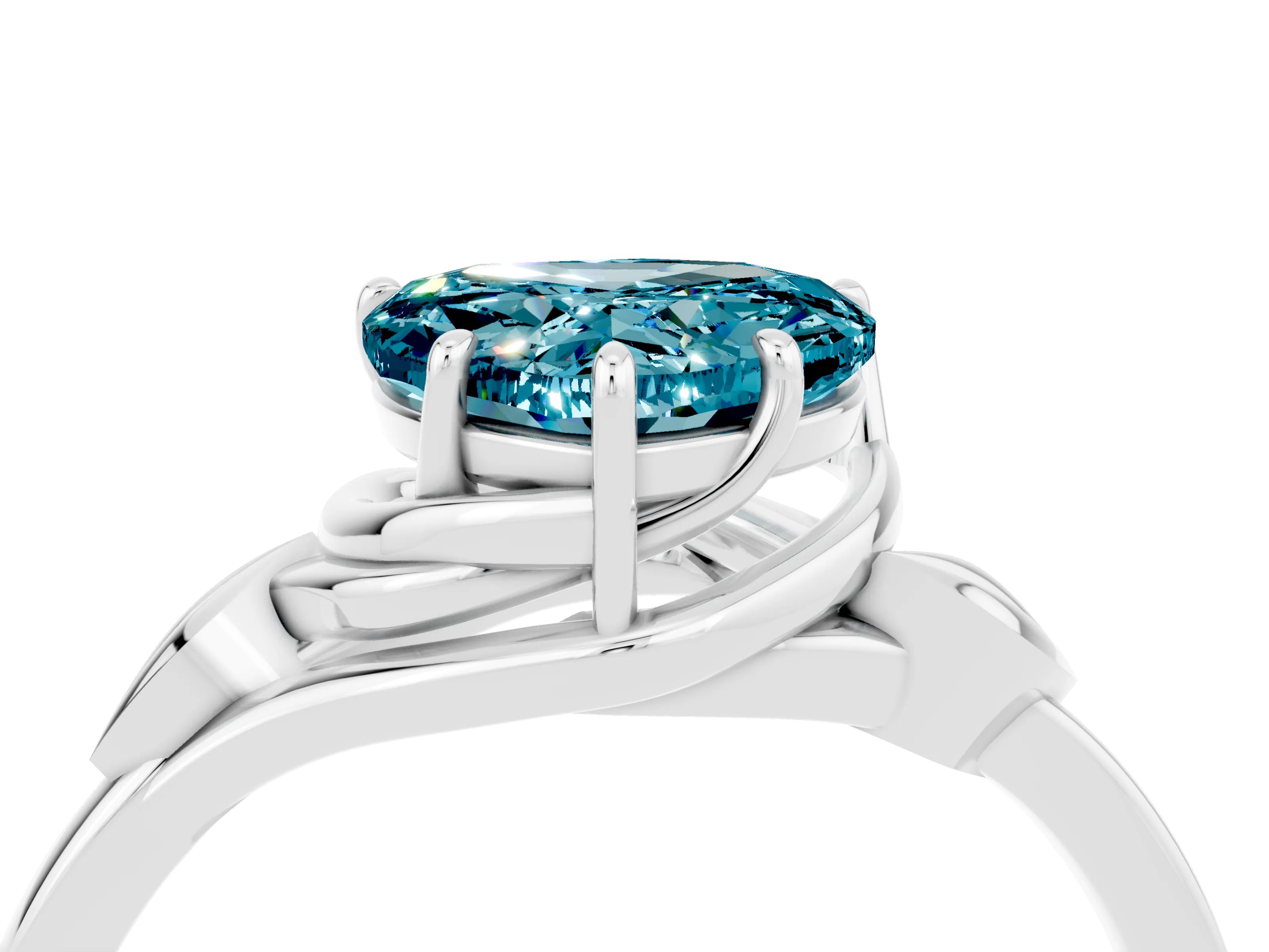 White gold Heart Cut Blue Topaz Solitaire Ring with Twist Band and Four-Prong Setting_27