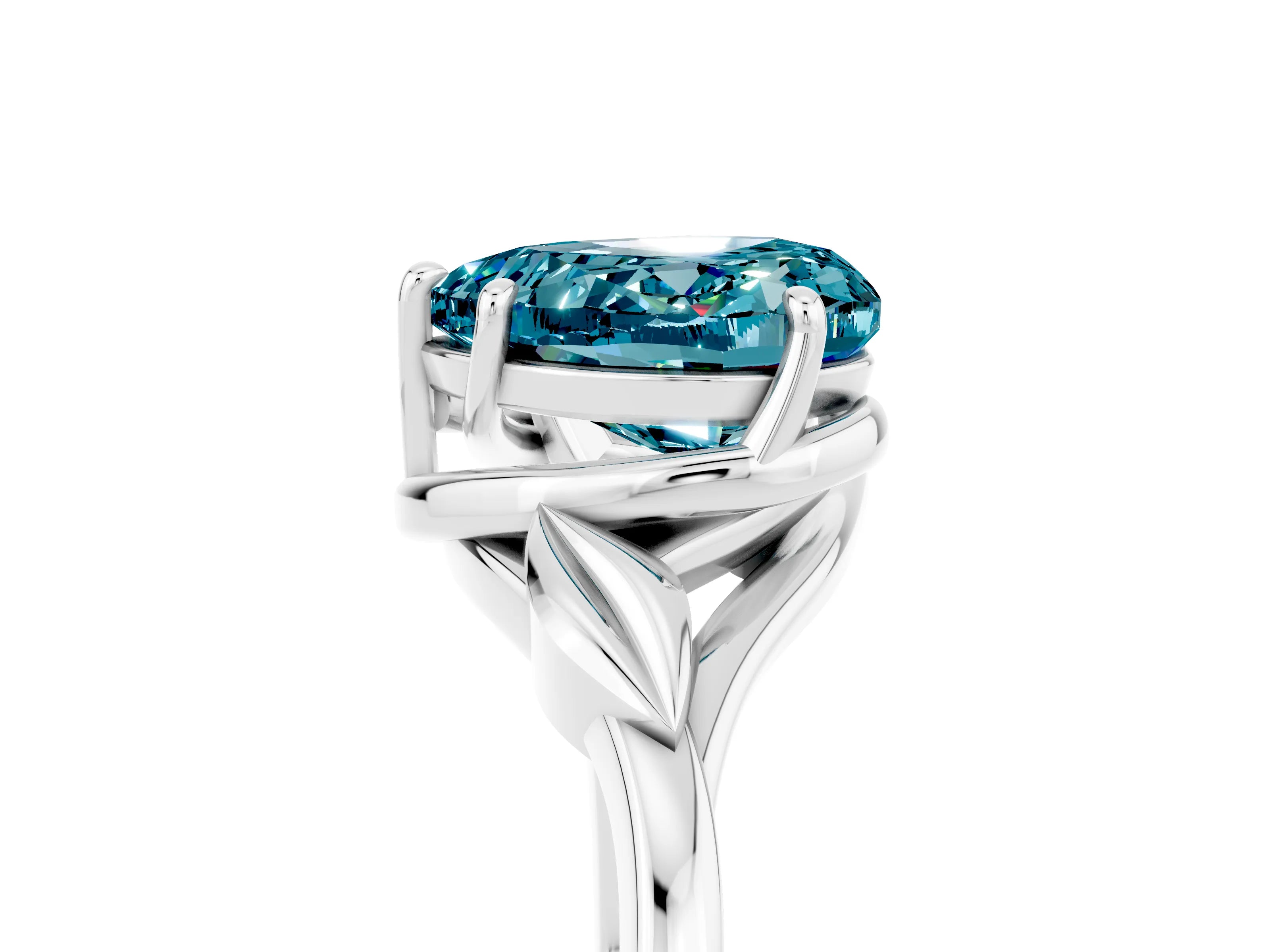 White gold Heart Cut Blue Topaz Solitaire Ring with Twist Band and Four-Prong Setting_29
