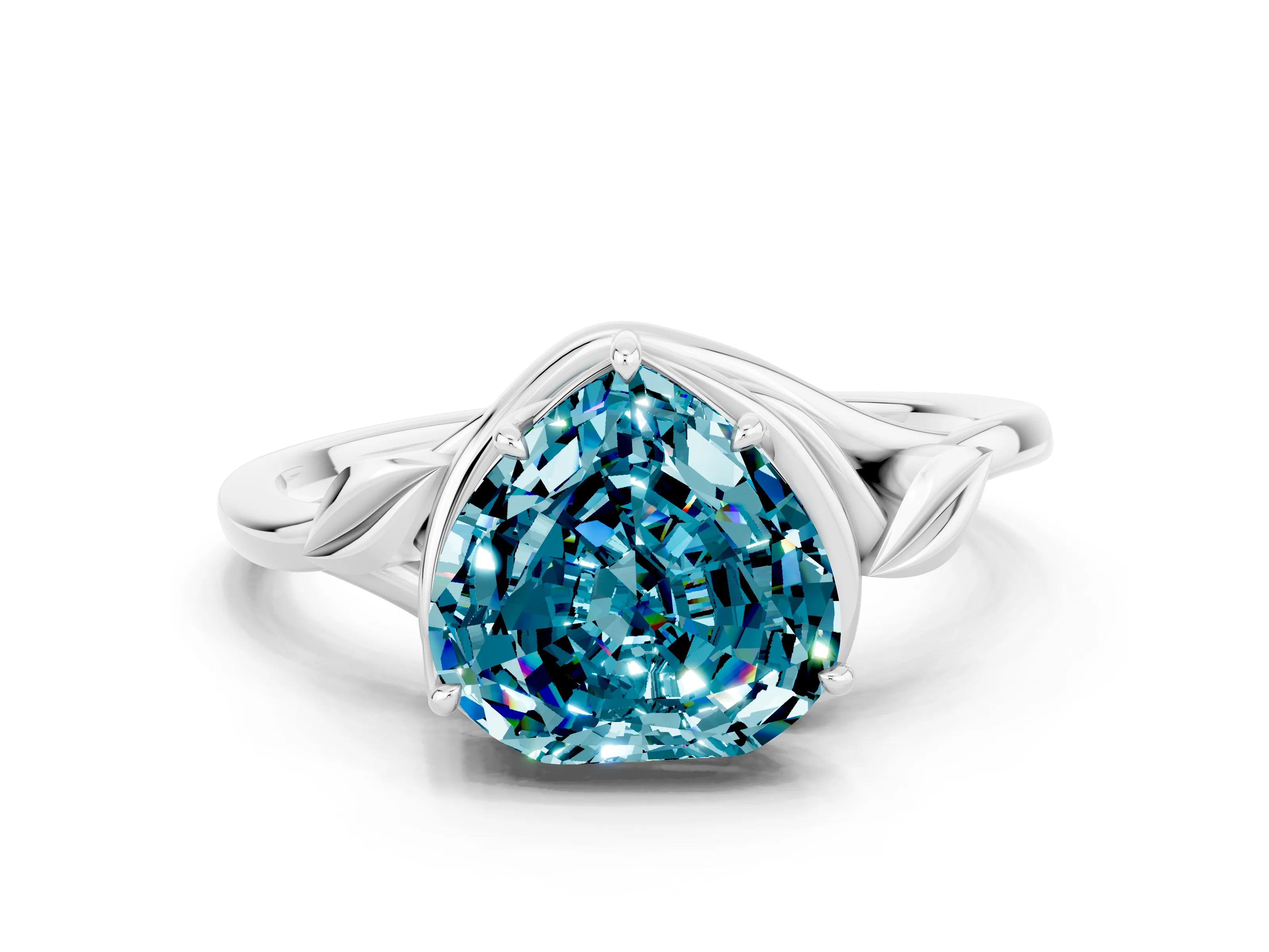 White gold Heart Cut Blue Topaz Solitaire Ring with Twist Band and Four-Prong Setting_36