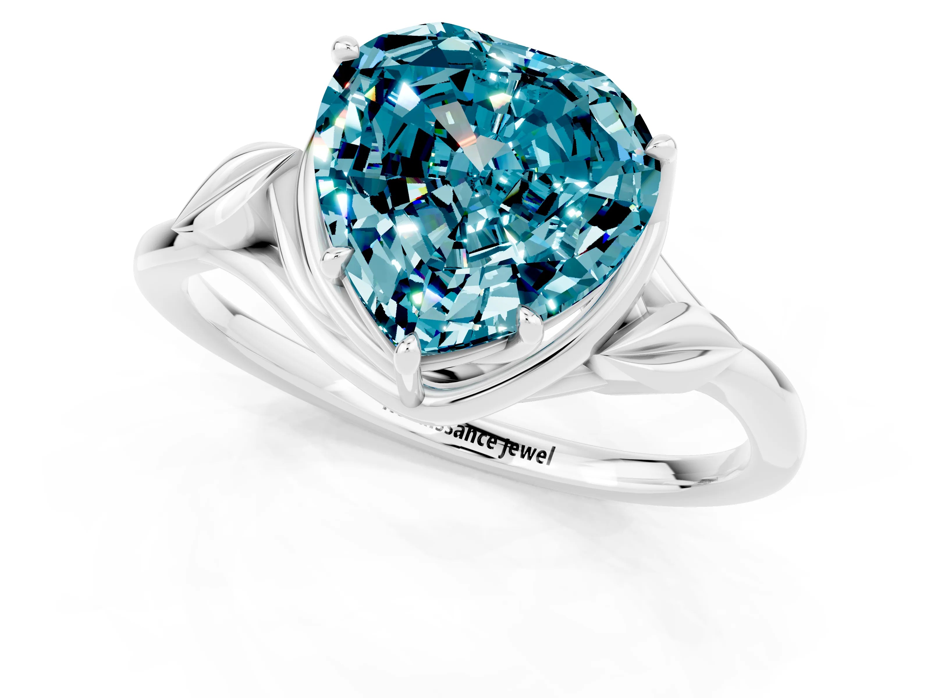 White gold Heart Cut Blue Topaz Solitaire Ring with Twist Band and Four-Prong Setting_37