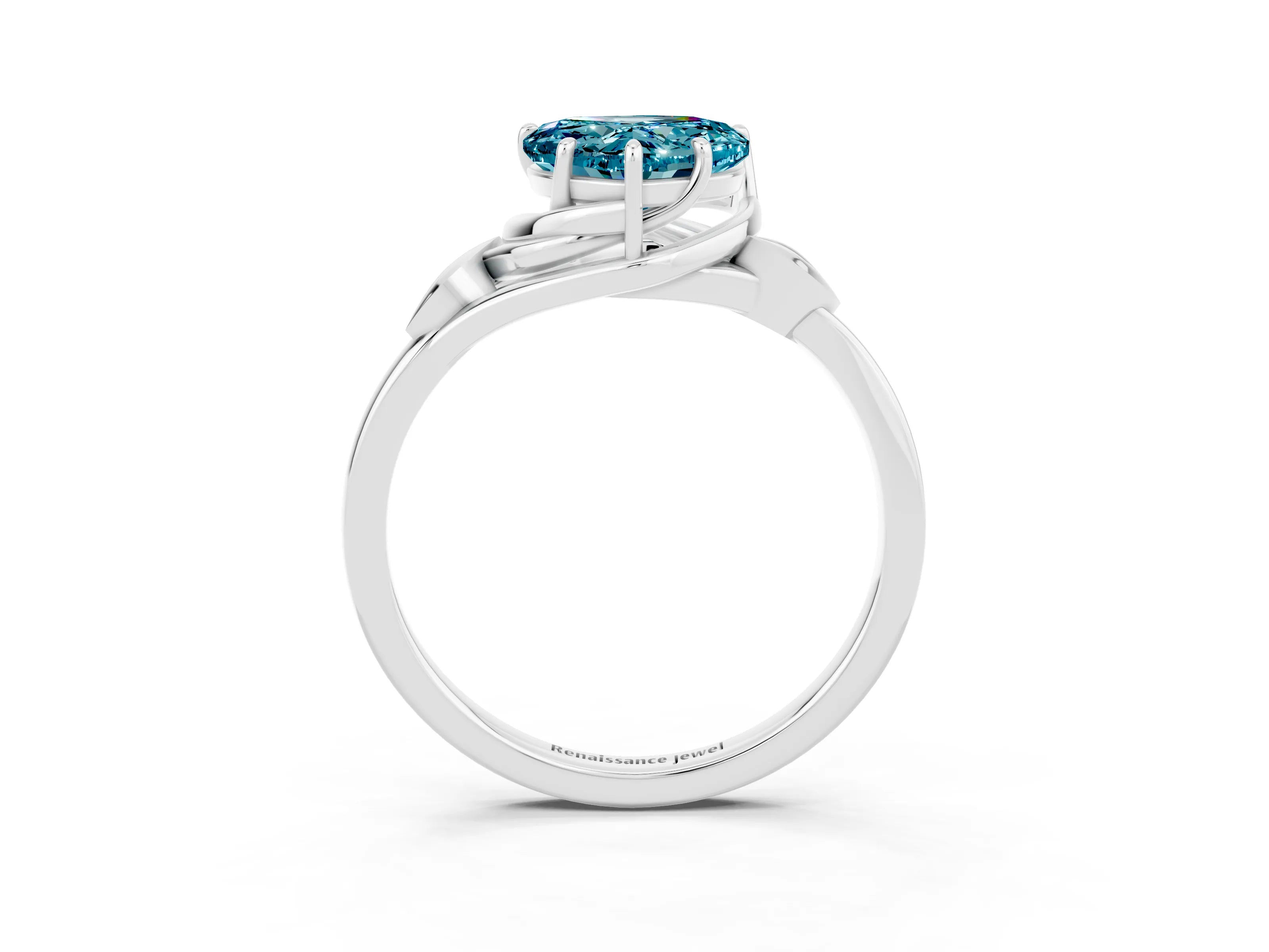 White gold Heart Cut Blue Topaz Solitaire Ring with Twist Band and Four-Prong Setting_39