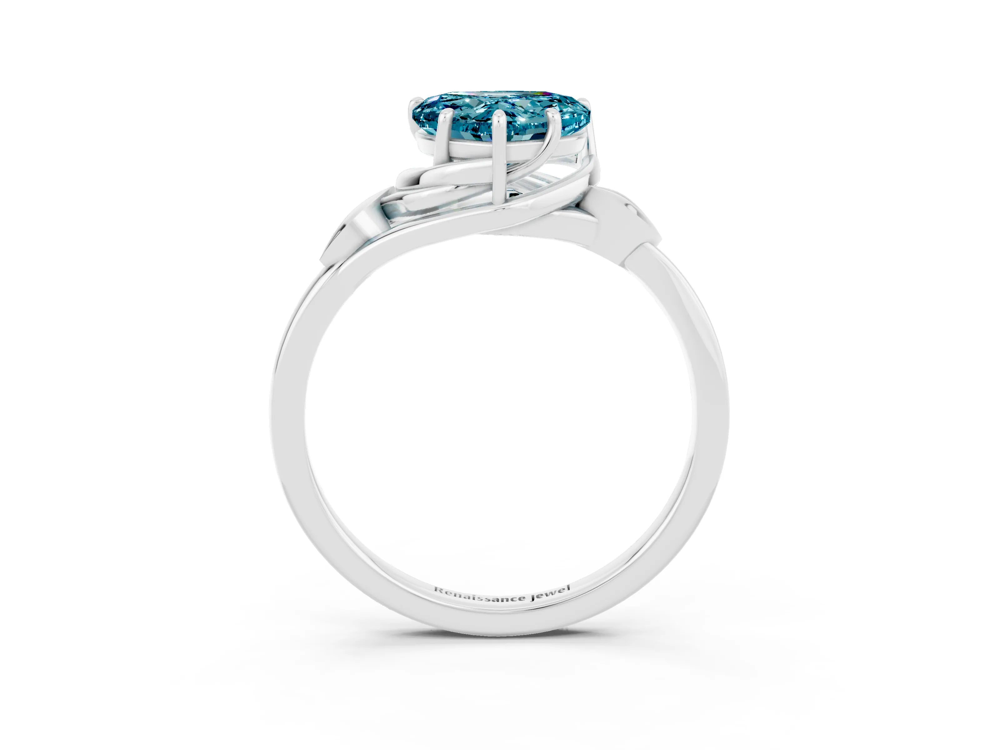 White gold Heart Cut Blue Topaz Solitaire Ring with Twist Band and Four-Prong Setting_45