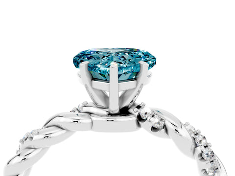 White gold Heart Cut Blue Topaz Solitaire Ring with Twisted Band and Pavé Accents_4