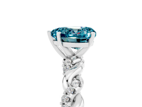 White gold Heart Cut Blue Topaz Solitaire Ring with Twisted Band and Pavé Accents_5