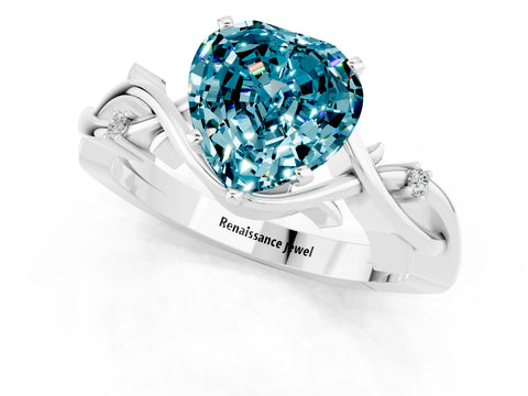 White gold Heart Cut Blue Topaz Solitaire Ring with Twisted Band and Prong Setting_13