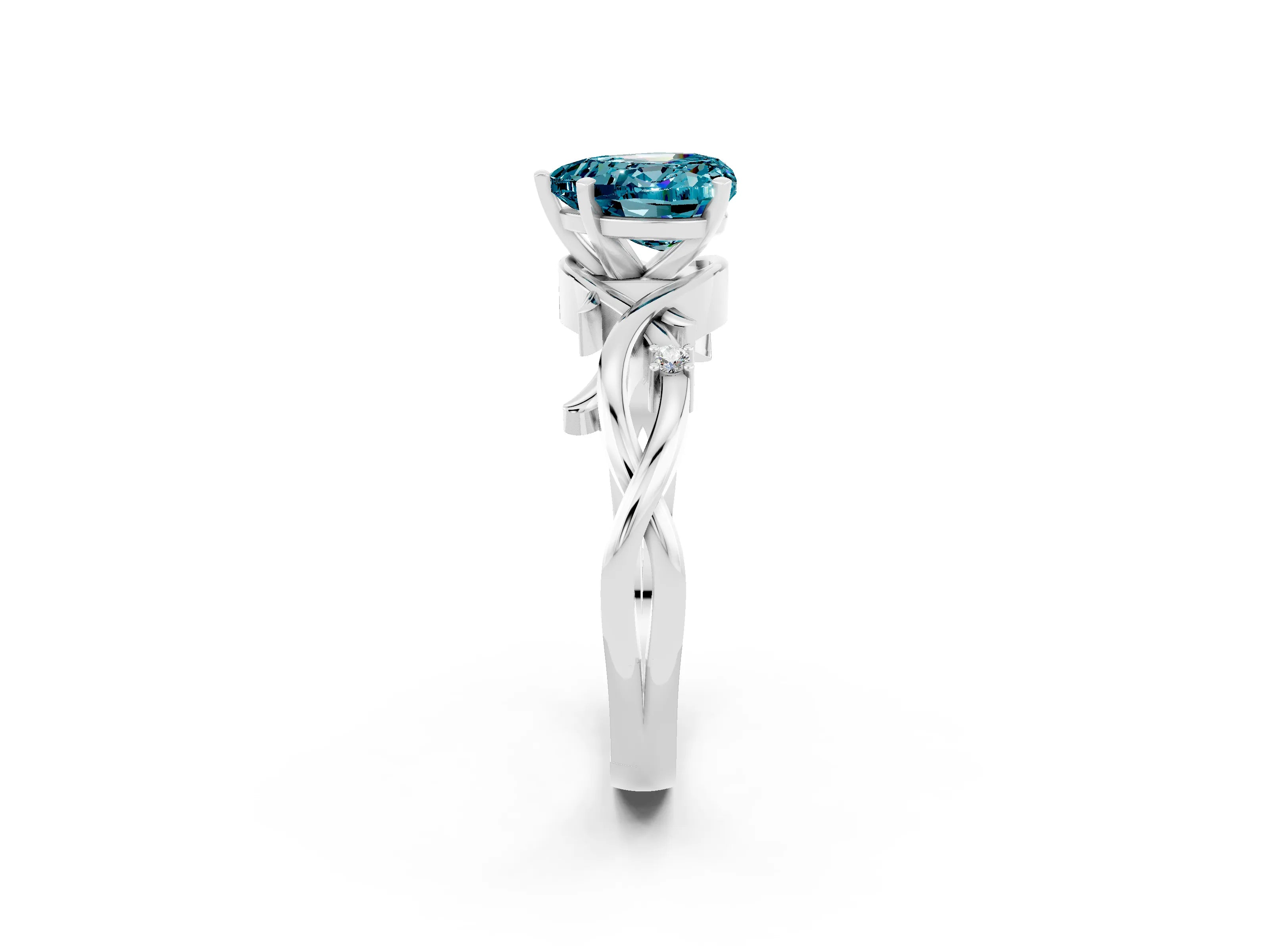 White gold Heart Cut Blue Topaz Solitaire Ring with Twisted Band and Prong Setting_14