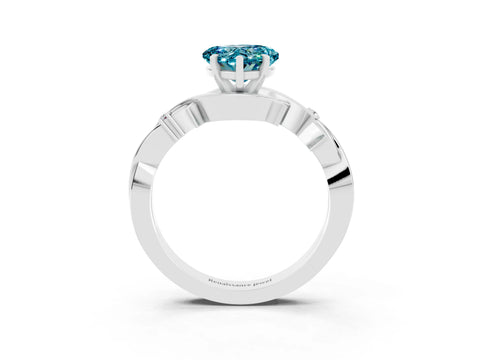 White gold Heart Cut Blue Topaz Solitaire Ring with Twisted Band and Prong Setting_15