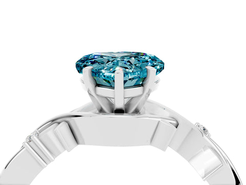 White gold Heart Cut Blue Topaz Solitaire Ring with Twisted Band and Prong Setting_16