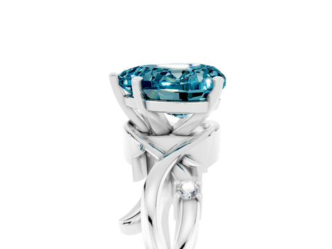 White gold Heart Cut Blue Topaz Solitaire Ring with Twisted Band and Prong Setting_17