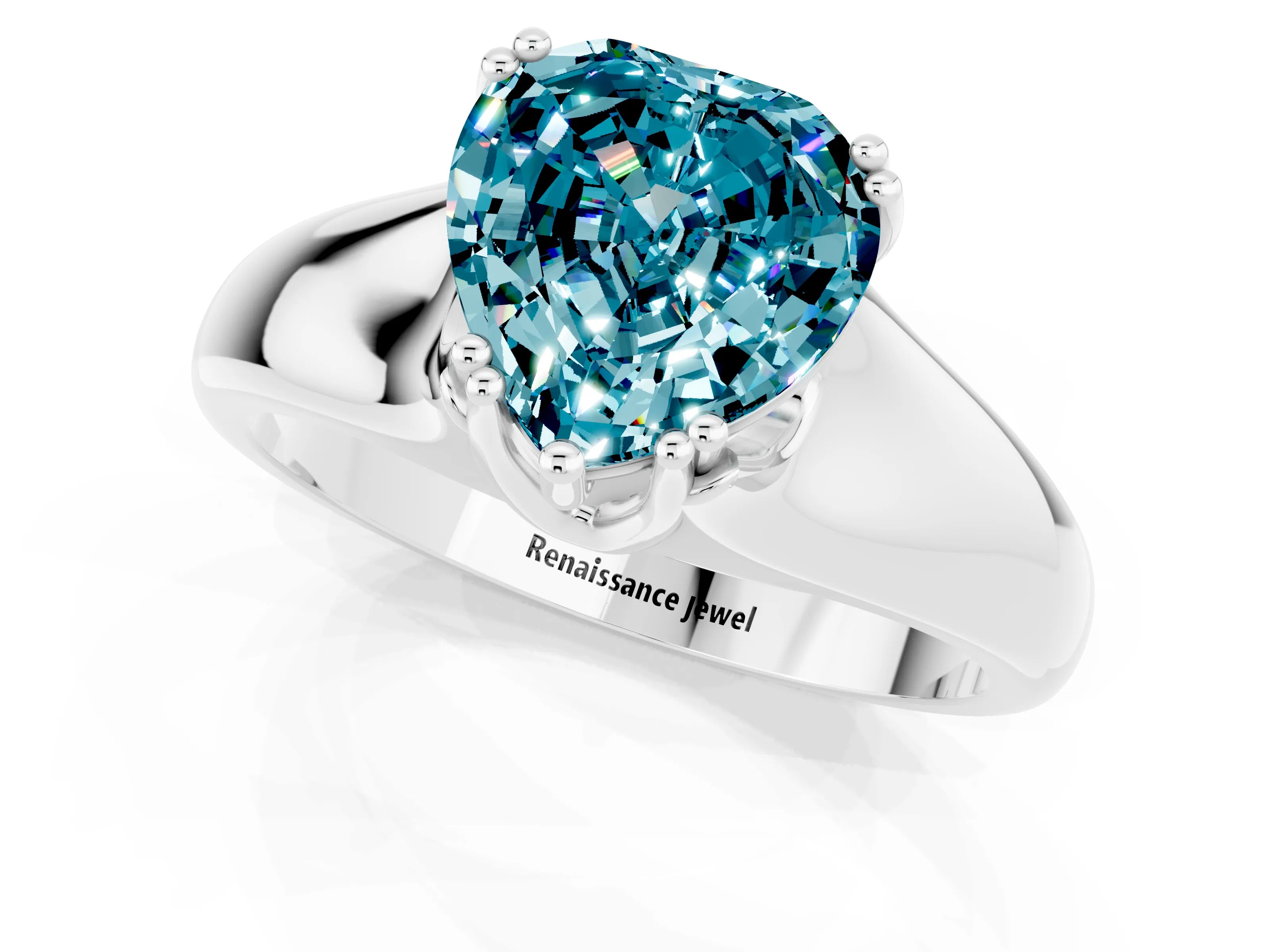 White gold Heart Cut Blue Topaz Solitaire Ring with Wide Band and Prong Setting_1