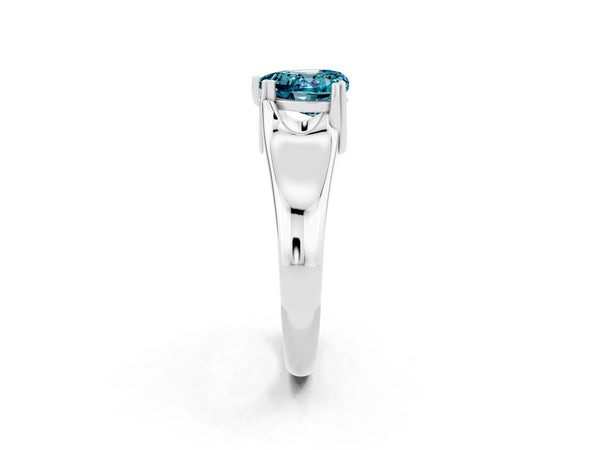 White gold Heart Cut Blue Topaz Solitaire Ring with Wide Band and Prong Setting